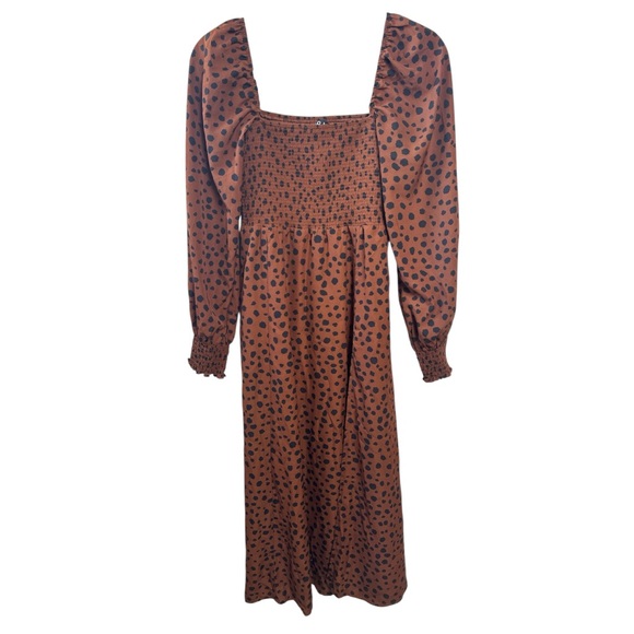 O.P.T. Classic Smocked Maxi Dress in Leopard Print Size Medium Boho Gently Used - Picture 5 of 6